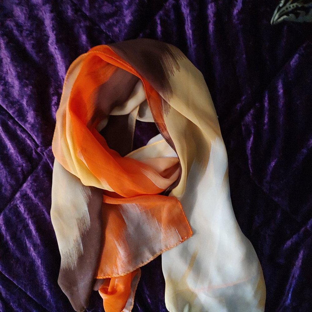 Thanksgiving scarf Brown Orange yellow long 60" gauze scarf autumn harvest color